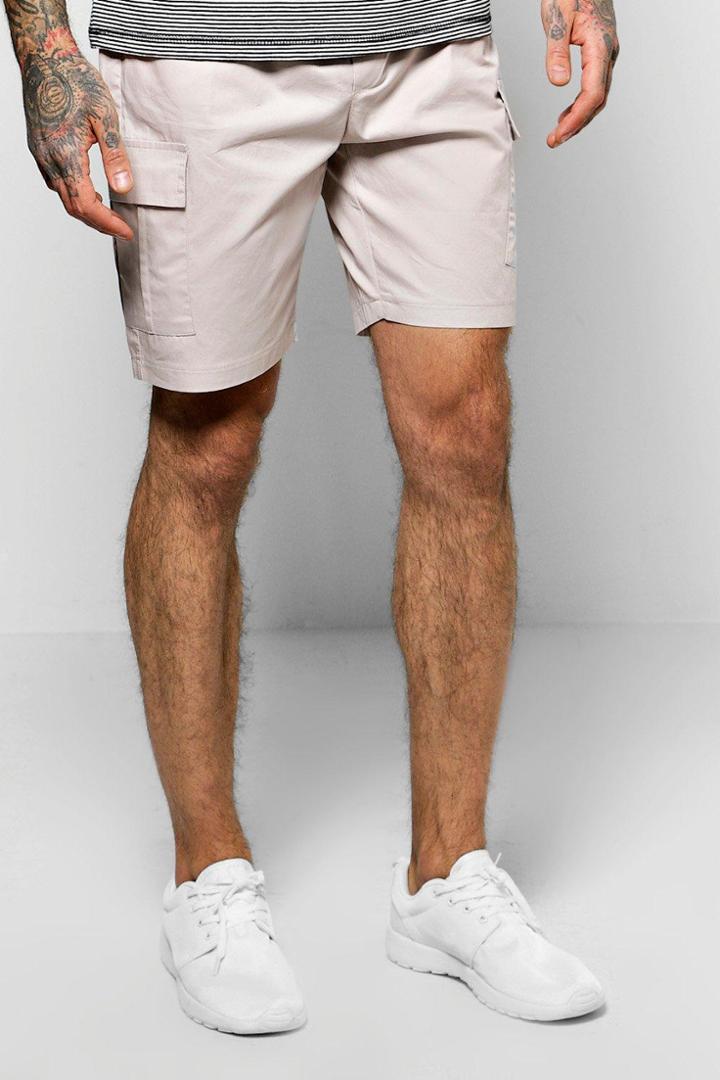 Boohoo Skinny Fit Utility Chino Shorts Stone