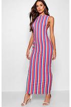 Boohoo Side Boob Stripe Print Jersey Maxi Dress