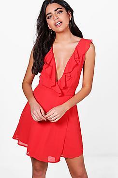 Boohoo Rosie Chiffon Frill Strappy Skater Dress