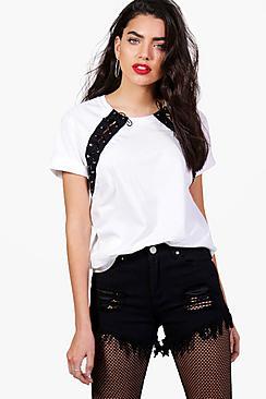 Boohoo Eva Lace Up Detail T-shirt