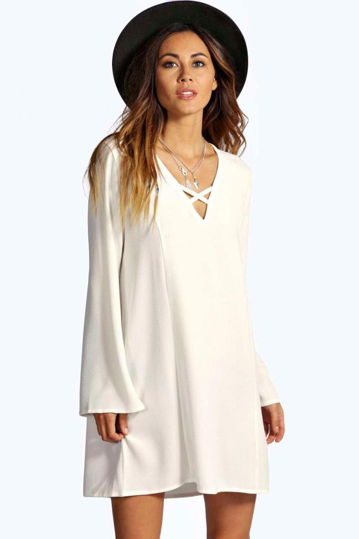 Boohoo Lecricia V Front Shift Dress Ivory