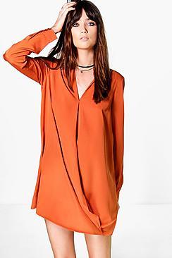 Boohoo Antonette Wrap Shirt Dress