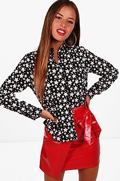 Boohoo Petite Lucinda Star Print Oversized Shirt