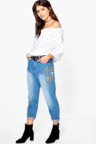 Boohoo Kayla Embroidered Mom Jeans Blue