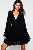 Boohoo Dobby Chiffon Wide Sleeve Skater Dress