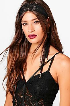 Boohoo Lois Star And Moon Trim Lace Head Scarf