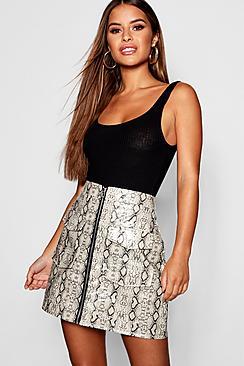Boohoo Petite Snake Print Pu A-line Mini Skirt
