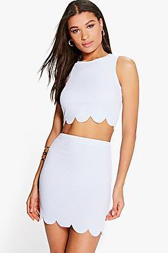 Boohoo Nataly Scallop Top & Mini Skirt Co-ord Set