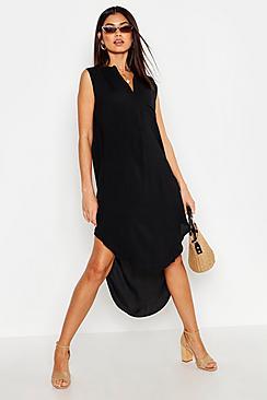 Boohoo Woven Collarless Midi Shirt Dress