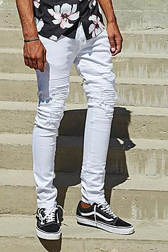 Boohoo Fm Super Skinny White Distressed Biker Jeans