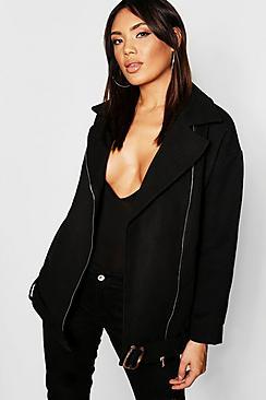 Boohoo Wool Look Belted Aviator