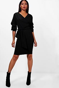 Boohoo Sasha Ruffle Sleeve Belted Dress