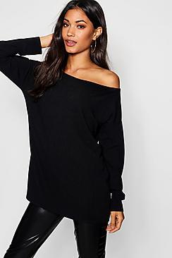 Boohoo Off The Shoulder Oversized Rib Knit Jumper