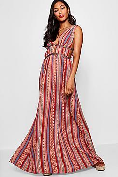 Boohoo Justine Plunge Ribbon Trim Maxi Dress