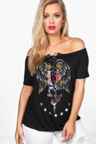 Boohoo Plus Erin Lace Up Off The Shoulder Band Tee Multi