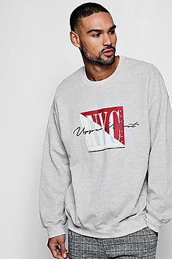 Boohoo Nyc Slogan Oversized Sweater