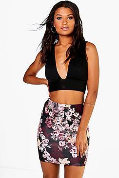 Boohoo Bahati Dark Floral Mini Skirt