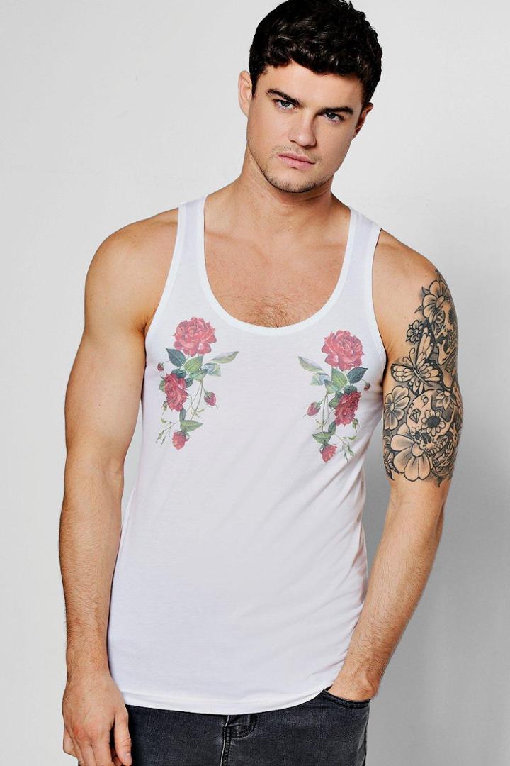 Boohoo Rose Sublimation Tank Top White