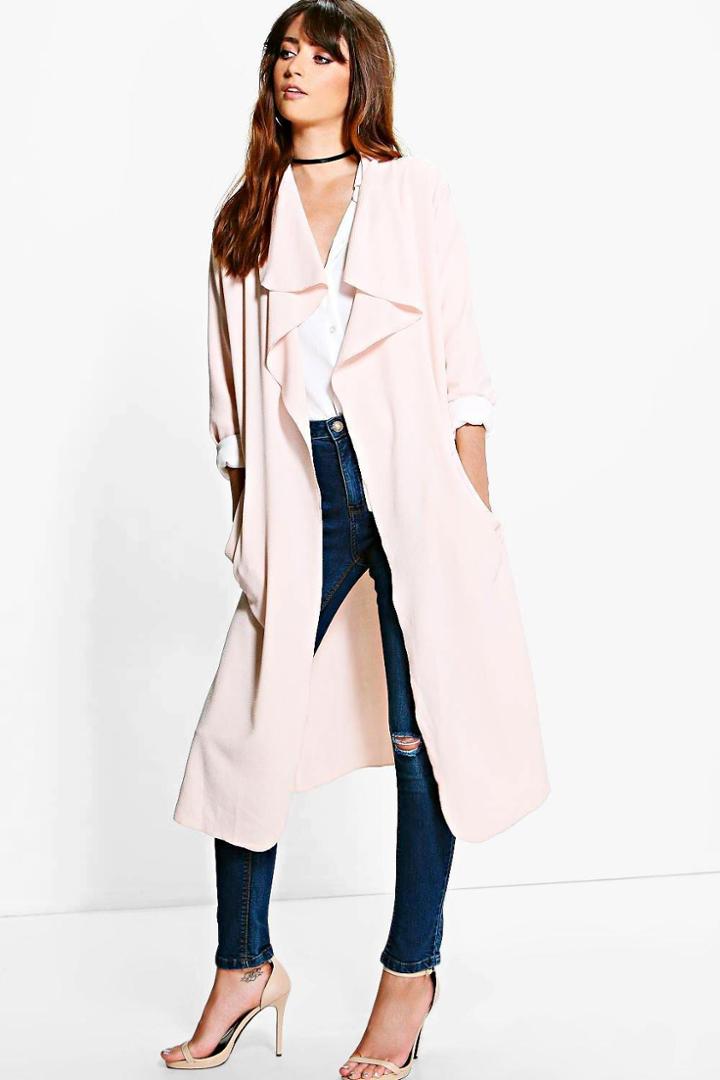 Boohoo Kylie Side Split Duster Nude