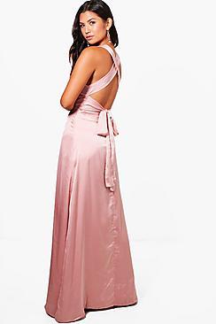 Boohoo Satin Strappy Back Detail Maxi Dress