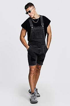 Boohoo Slim Fit Acid Wash Short Dungarees