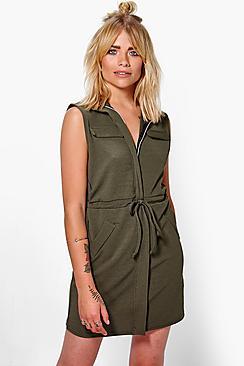 Boohoo Grace Utility Zip Front Shirt Dress