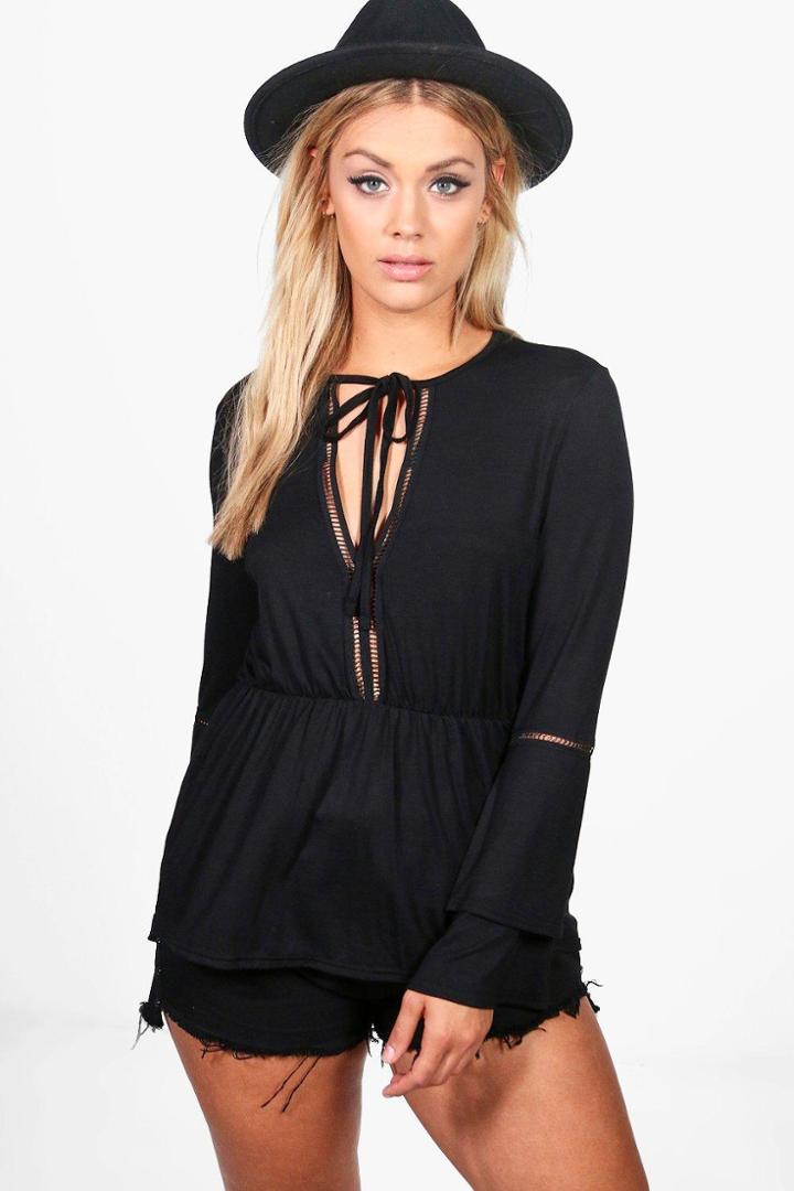 Boohoo Plus Lydia Plunge Smock Top Black