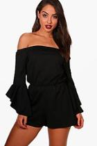 Boohoo Quinn Flared Sleeve Bardot Playsuit