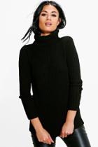 Boohoo Faith Turn Up Cuff Rib Knit Jumper Black