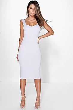 Boohoo Dina Textured Sweetheart Neckline Midi Dress