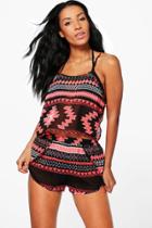 Boohoo Ivy Tribal Print Ladder Side Tank Top Beach Co-ord Set Pink