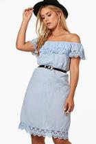 Boohoo Plus Jane Off The Shoulder Crochet Trim Dress