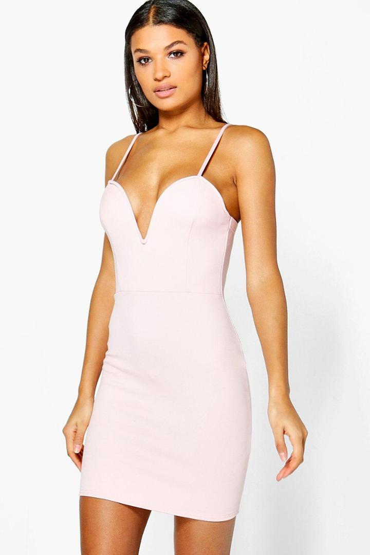 Boohoo Maddie Plunge Strap Bodycon Dress Lotus