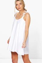 Boohoo Ellie Elasticated A-line Cotton Dress White