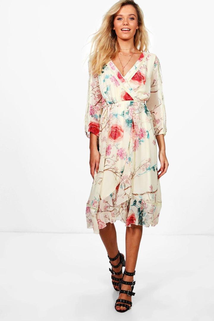 Boohoo Boutique Elle Floral Wrap Midi Dress Multi