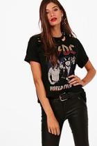Boohoo Acdc Licensed Distressed Embellished T-shirt