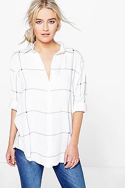 Boohoo Molly Large Grid Oversized Shirt