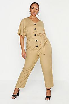 Boohoo Plus Short Sleeved Button Down Twill Boiler Suit