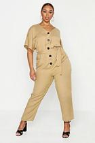 Boohoo Plus Short Sleeved Button Down Twill Boiler Suit