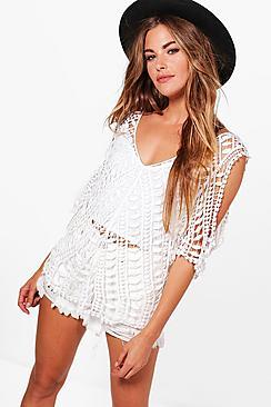 Boohoo Grace Cold Shoulder Crochet Top