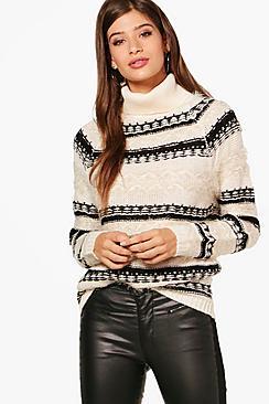 Boohoo Fluffy Intarsia Roll Neck Jumper