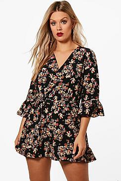 Boohoo Plus Abbie Floral Woven Playsuit
