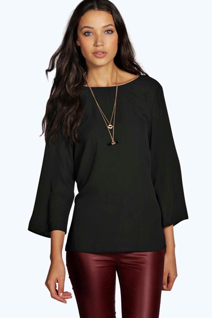 Boohoo Tall Georgie Wrap Back 3/4 Sleeve Blouse Black