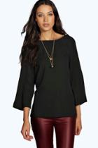 Boohoo Tall Georgie Wrap Back 3/4 Sleeve Blouse Black