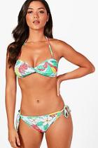 Boohoo Costa Rica Tropical Print Twist Bandeau Bikini