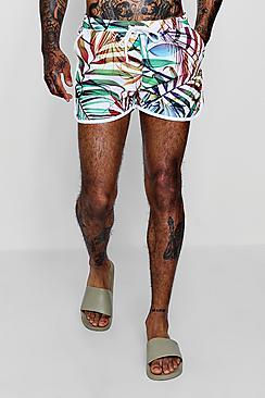 Boohoo Multi Coloured Leaf Print Runner Swim Short