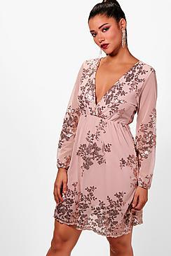 Boohoo Boutique Embellished Mesh Skater Dress