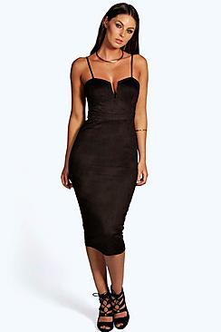 Boohoo Boutique Violeta Suedette Plunge Bodycon Dress