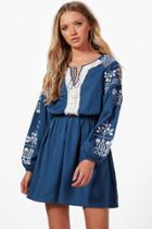 Boohoo Boutique Lara Embroidered Tassel Dress Blue