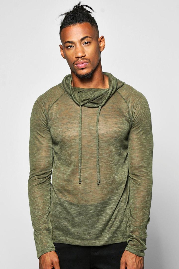 Boohoo Knitted Cowl Neck Top Khaki